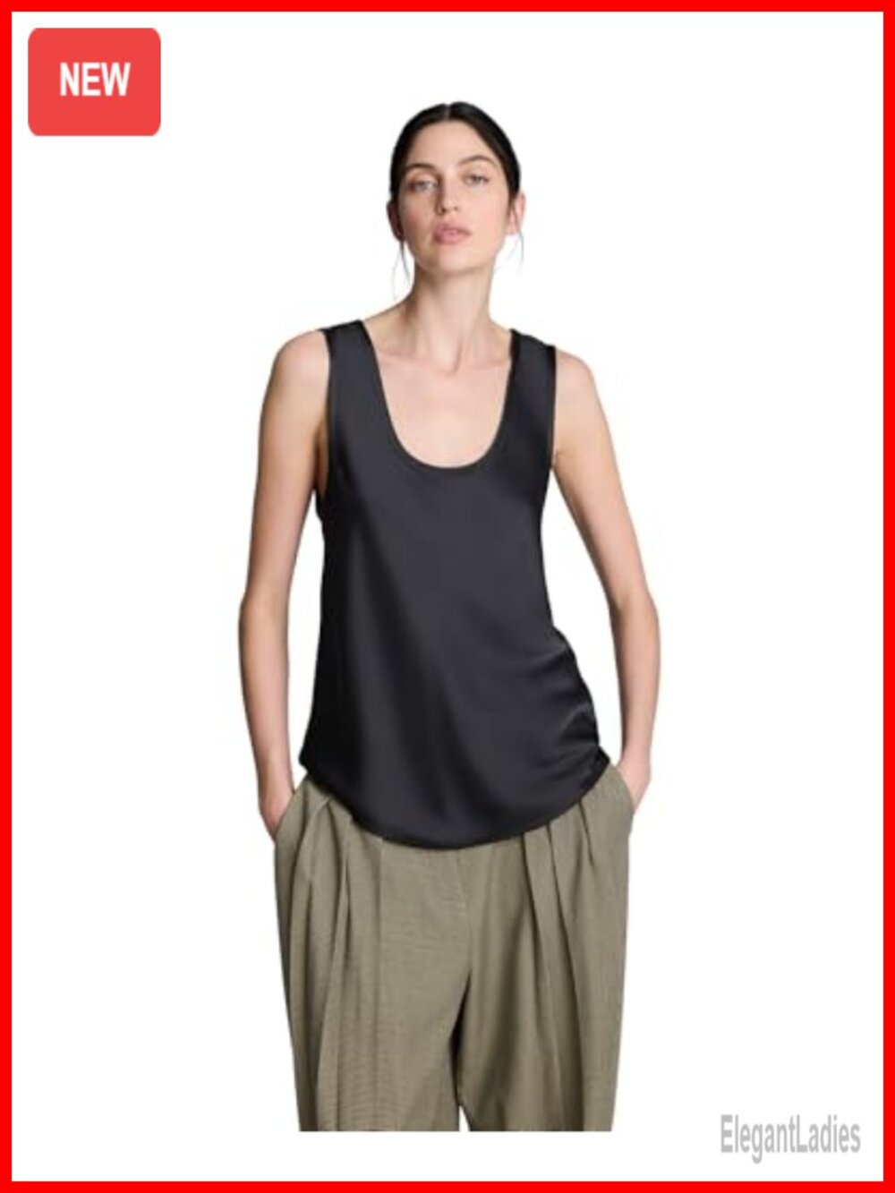 Sleeveless Satin Scoop Neck Tank Top Business Casual